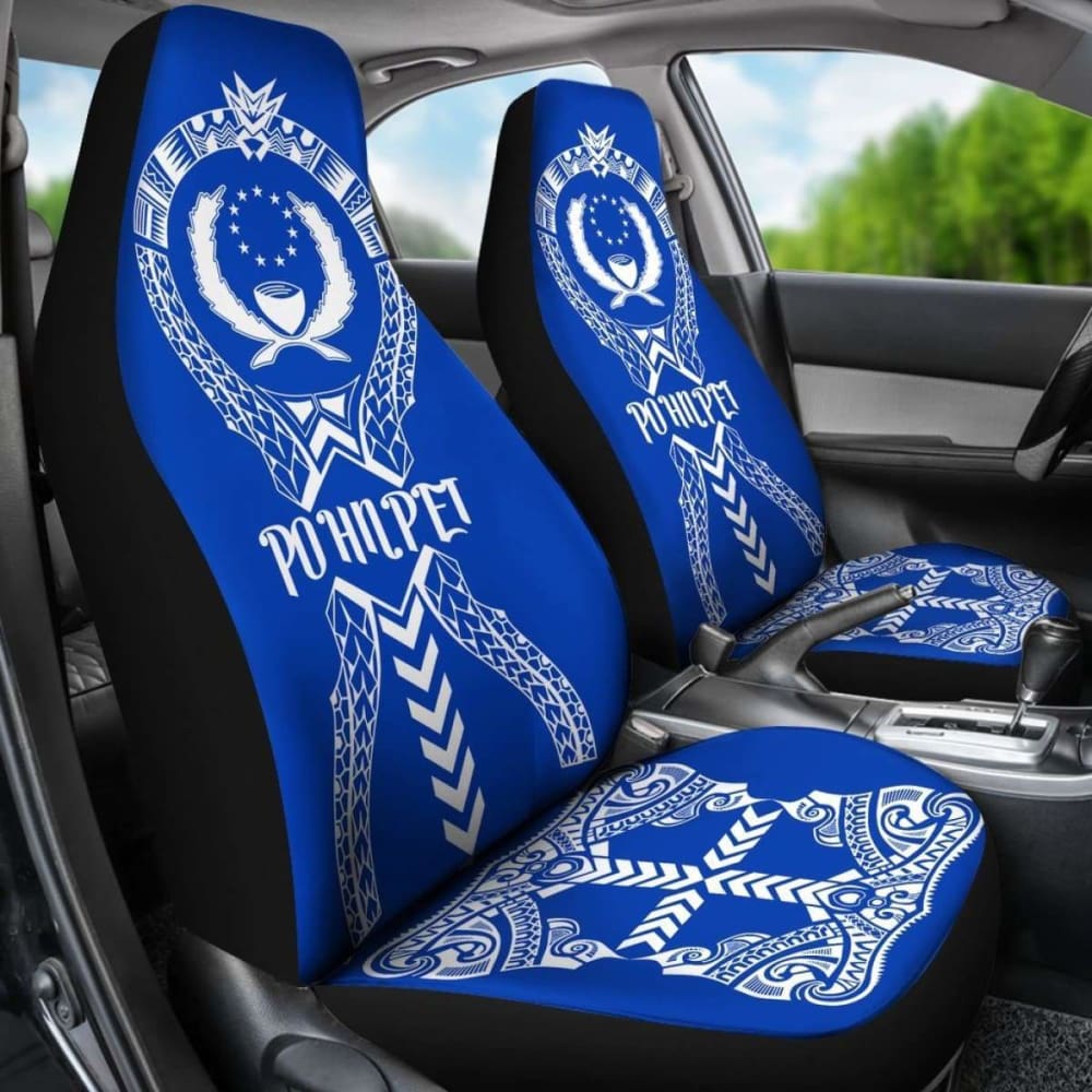 Pohnpei Car Seat Covers - Pohnpei Flag Micronesian Tribal Blue -