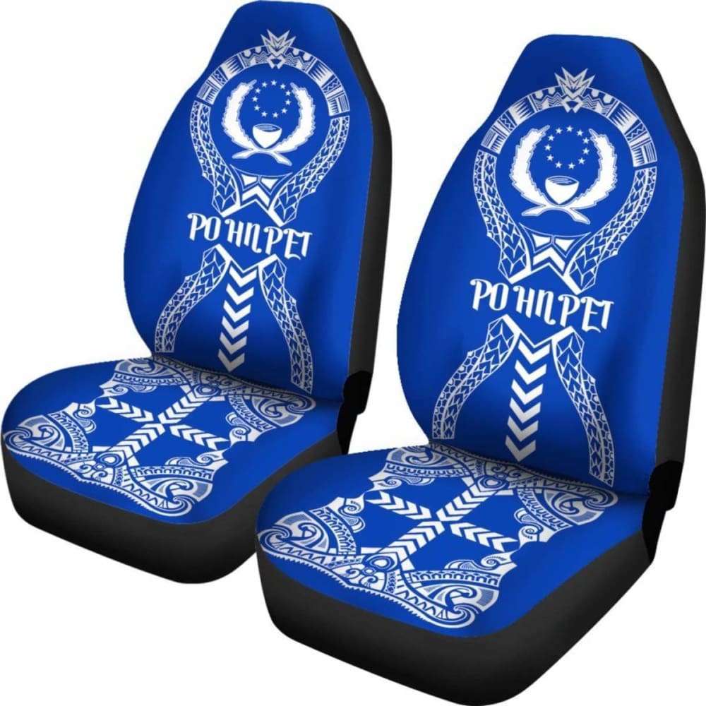 Pohnpei Car Seat Covers - Pohnpei Flag Micronesian Tribal Blue -