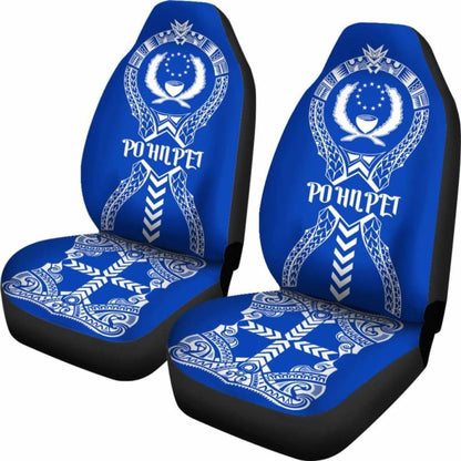 Pohnpei Car Seat Covers - Pohnpei Flag Micronesian Tribal Blue -