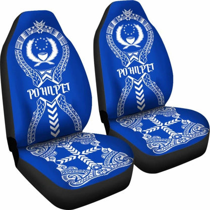Pohnpei Car Seat Covers - Pohnpei Flag Micronesian Tribal Blue -