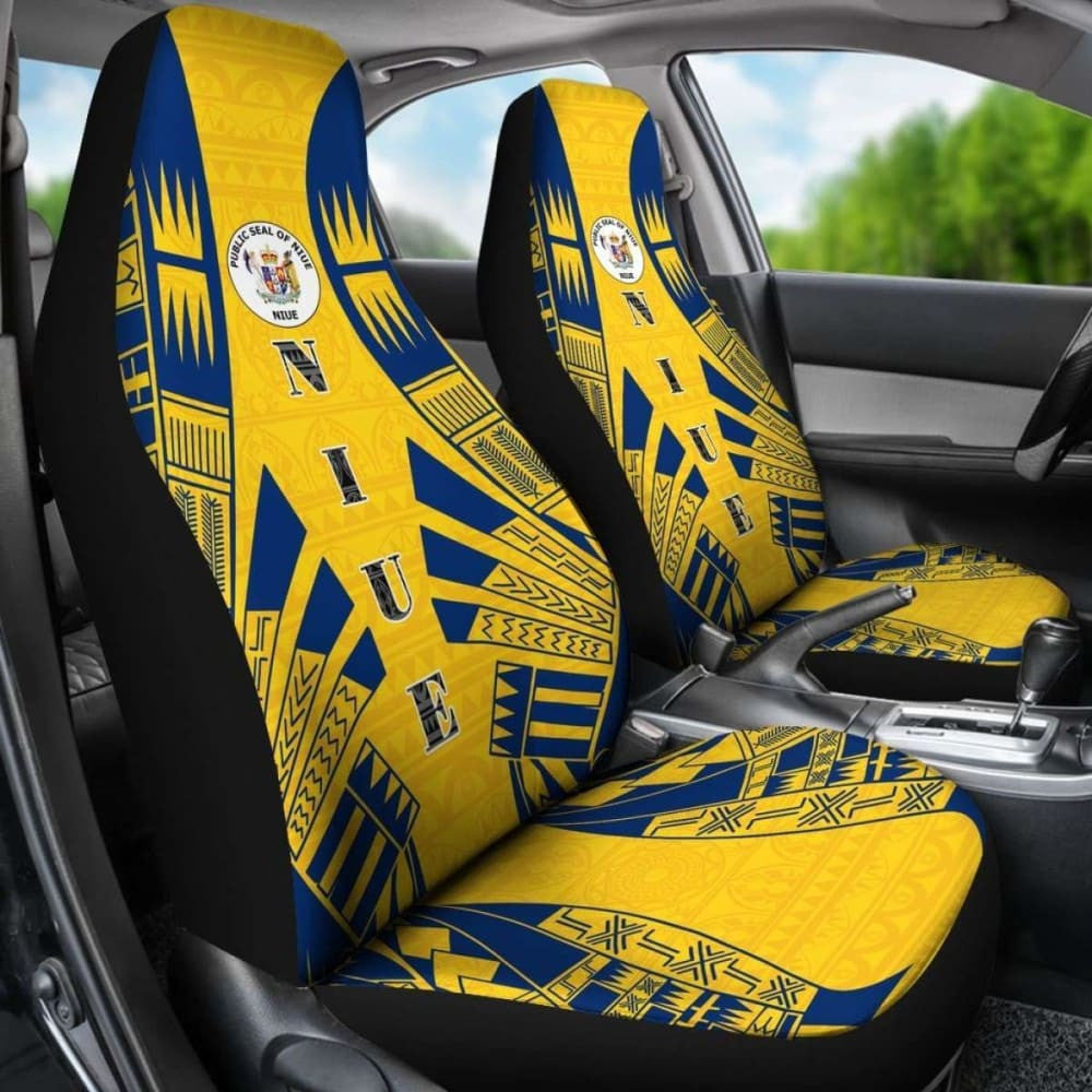 Niue Car Seat Covers - Niue Seal Polynesian Tattoo Flag -