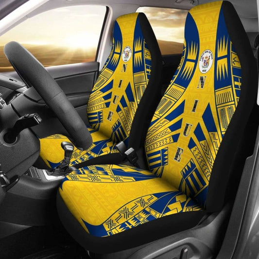 Niue Car Seat Covers - Niue Seal Polynesian Tattoo Flag -