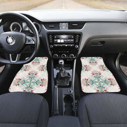 Square Floral Indian Flower Pattern Front And Back Car Mats