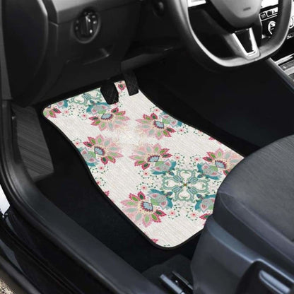 Square Floral Indian Flower Pattern Front And Back Car Mats