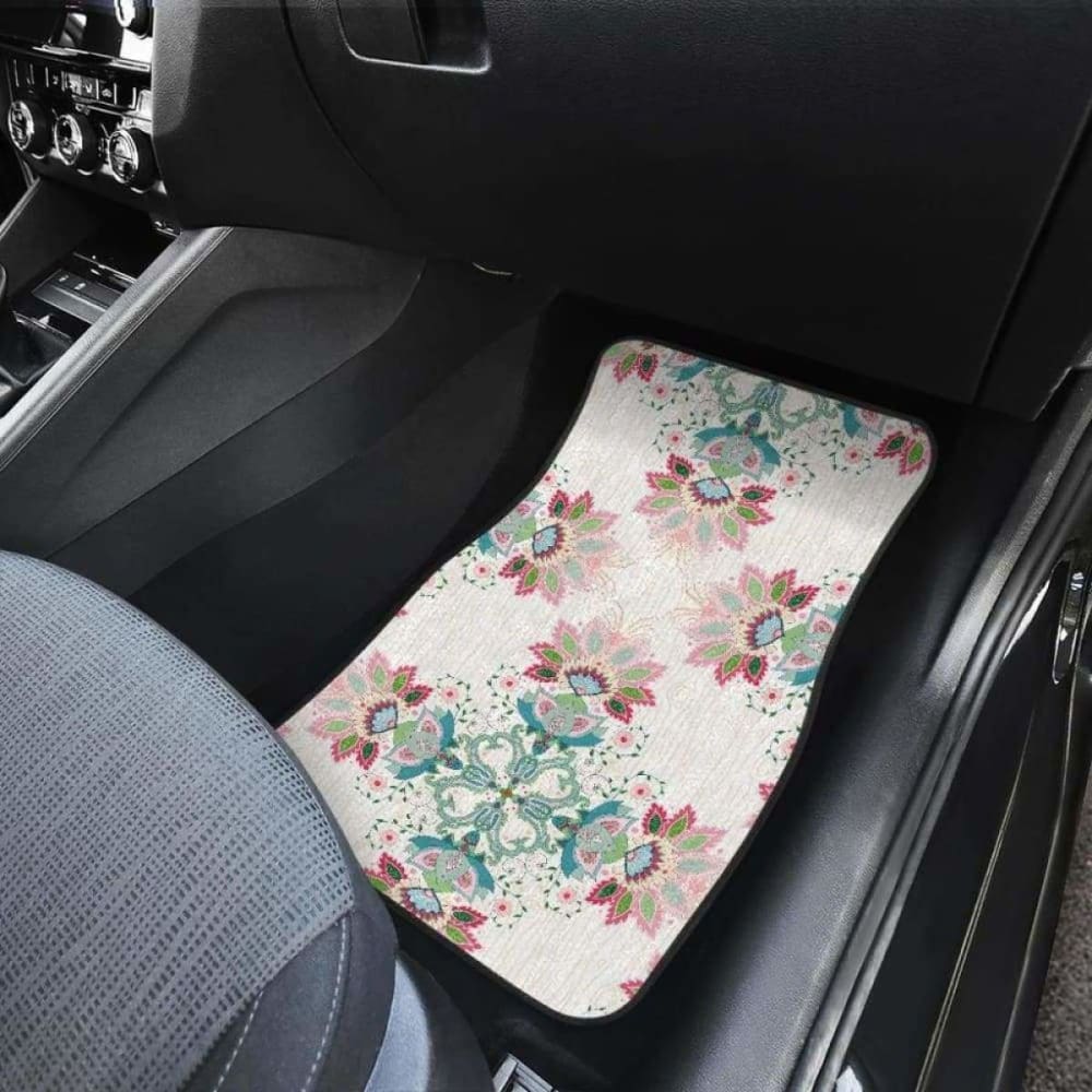 Square Floral Indian Flower Pattern Front And Back Car Mats