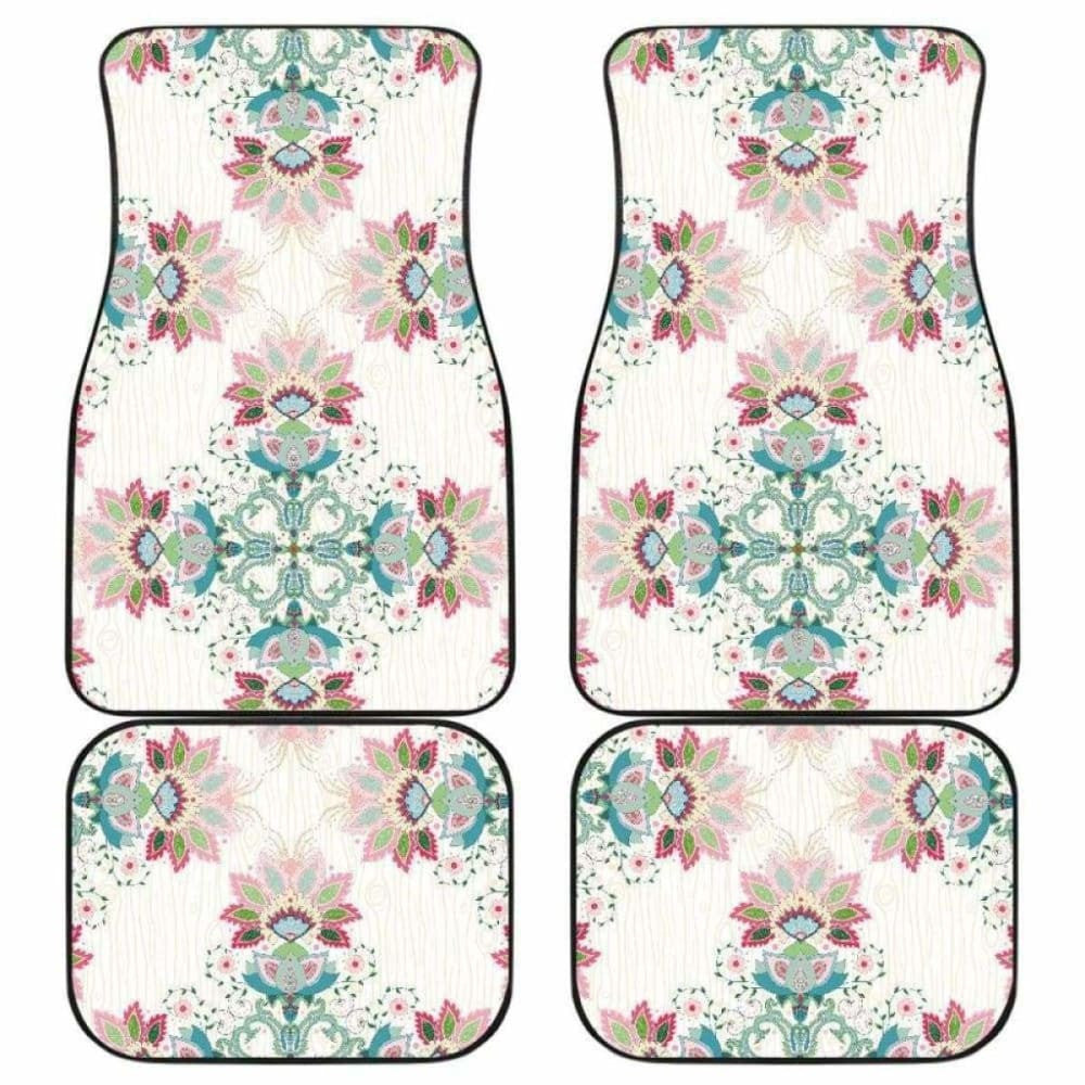 Square Floral Indian Flower Pattern Front And Back Car Mats