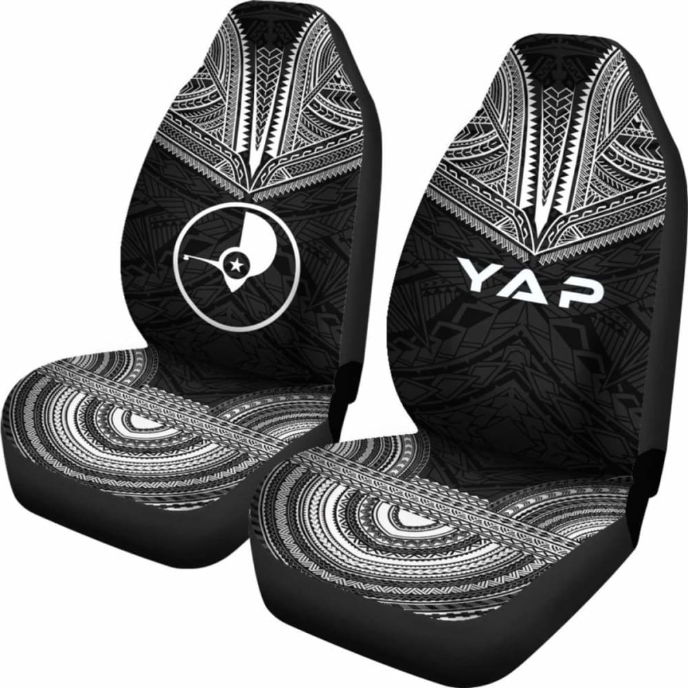 Yap Car Seat Cover - Yap Flag Polynesian Chief Tattoo Black Version -