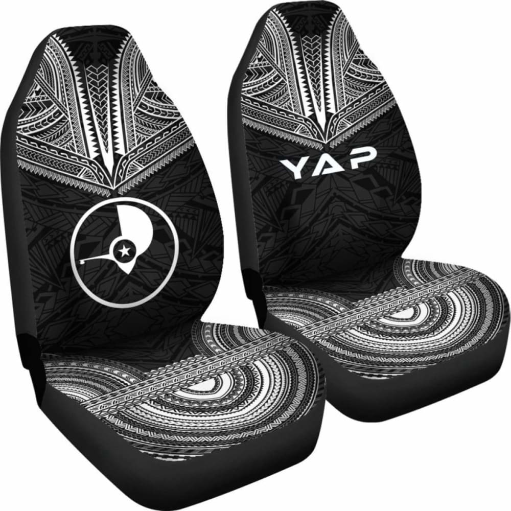 Yap Car Seat Cover - Yap Flag Polynesian Chief Tattoo Black Version -