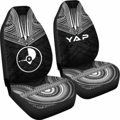 Yap Car Seat Cover - Yap Flag Polynesian Chief Tattoo Black Version -
