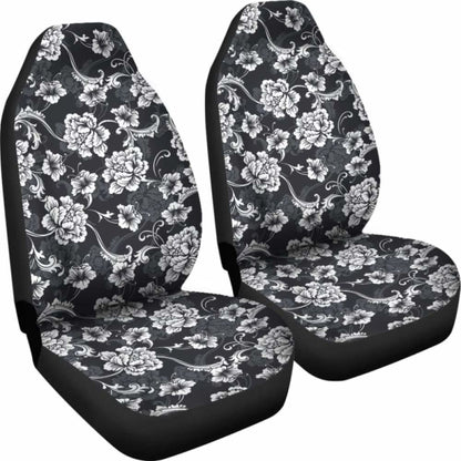 Dark Gray And White Baroque Flower Car Seat Covers