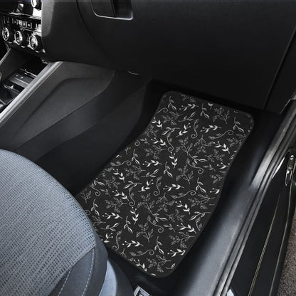 Black With White Leaves Pattern Car Floor Mats