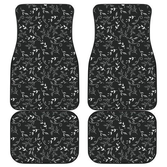 Black With White Leaves Pattern Car Floor Mats