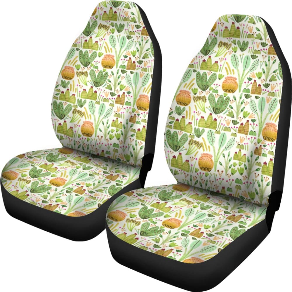 Car Seat Covers Green Flower Succulents and Cactus Doodle Pattern