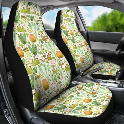Car Seat Covers Green Flower Succulents and Cactus Doodle Pattern
