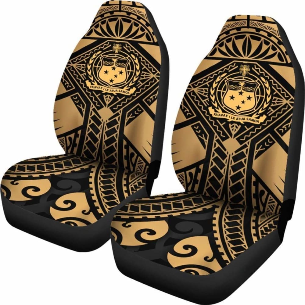 Samoa Polynesian Car Seat Covers - Samoa Gold Seal With Polynesian Tattoo -