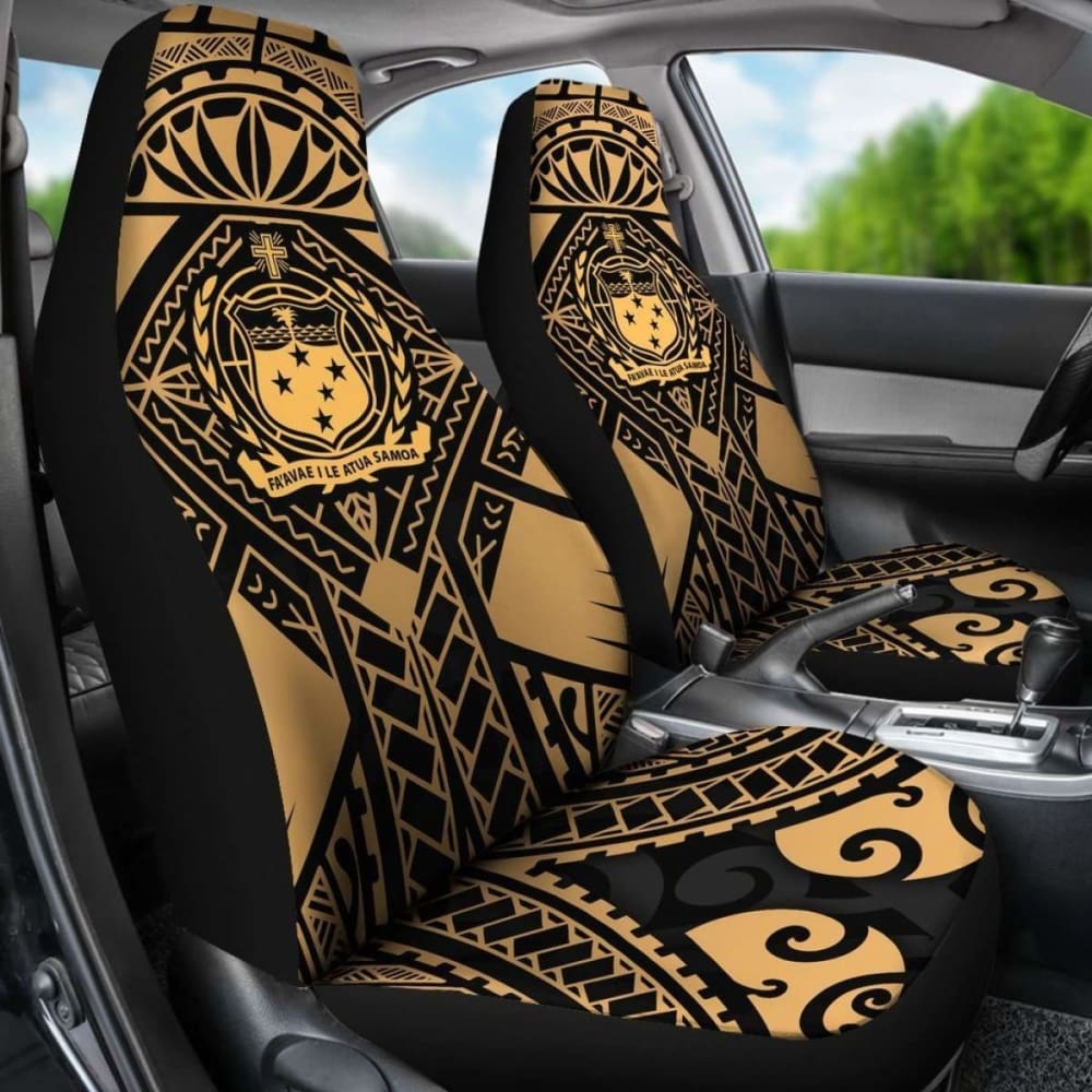 Samoa Polynesian Car Seat Covers - Samoa Gold Seal With Polynesian Tattoo -