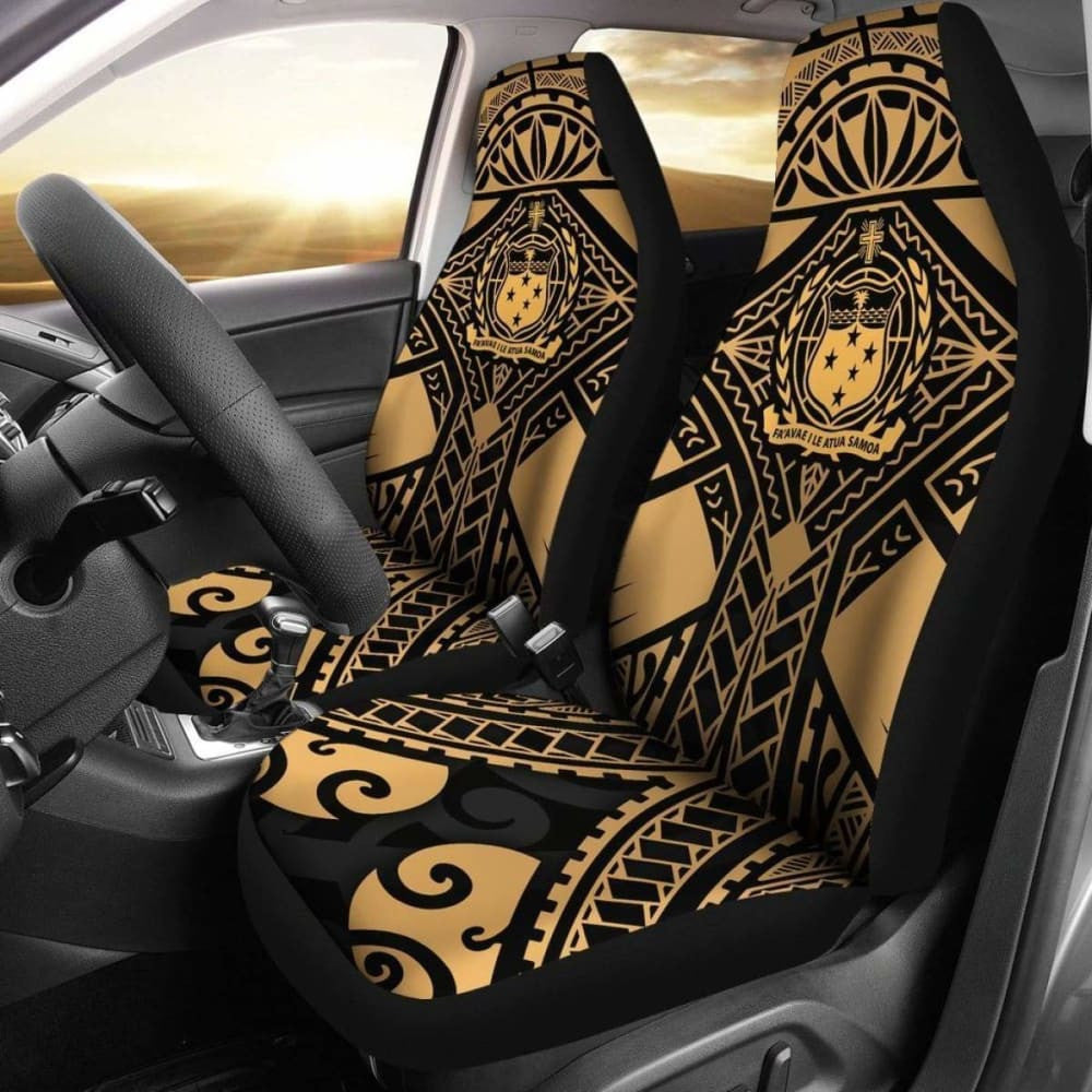 Samoa Polynesian Car Seat Covers - Samoa Gold Seal With Polynesian Tattoo -