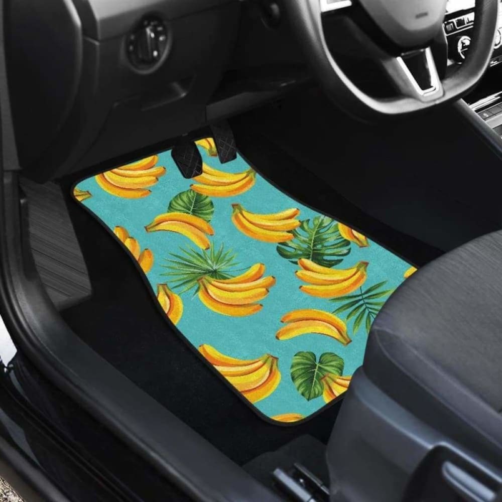 Banana Palm Leaves Pattern Background Front And Back Car Mats