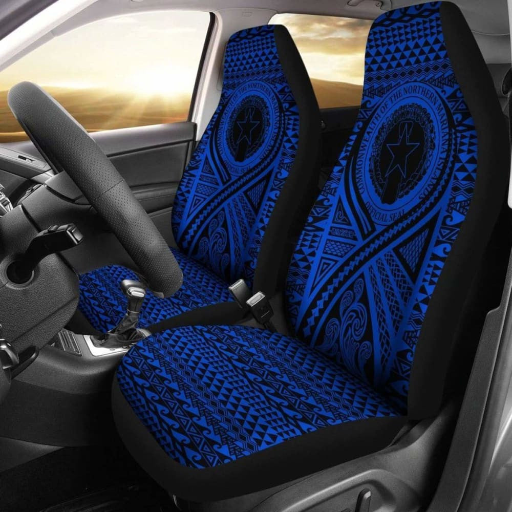 Northern Mariana Islands Car Seat Cover - Northern Mariana Islands Seal Polynesian Tattoo Blue -