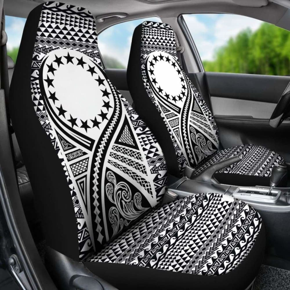 Cook Islands Car Seat Cover - Cook Islands Flag Polynesian Tattoo Black -