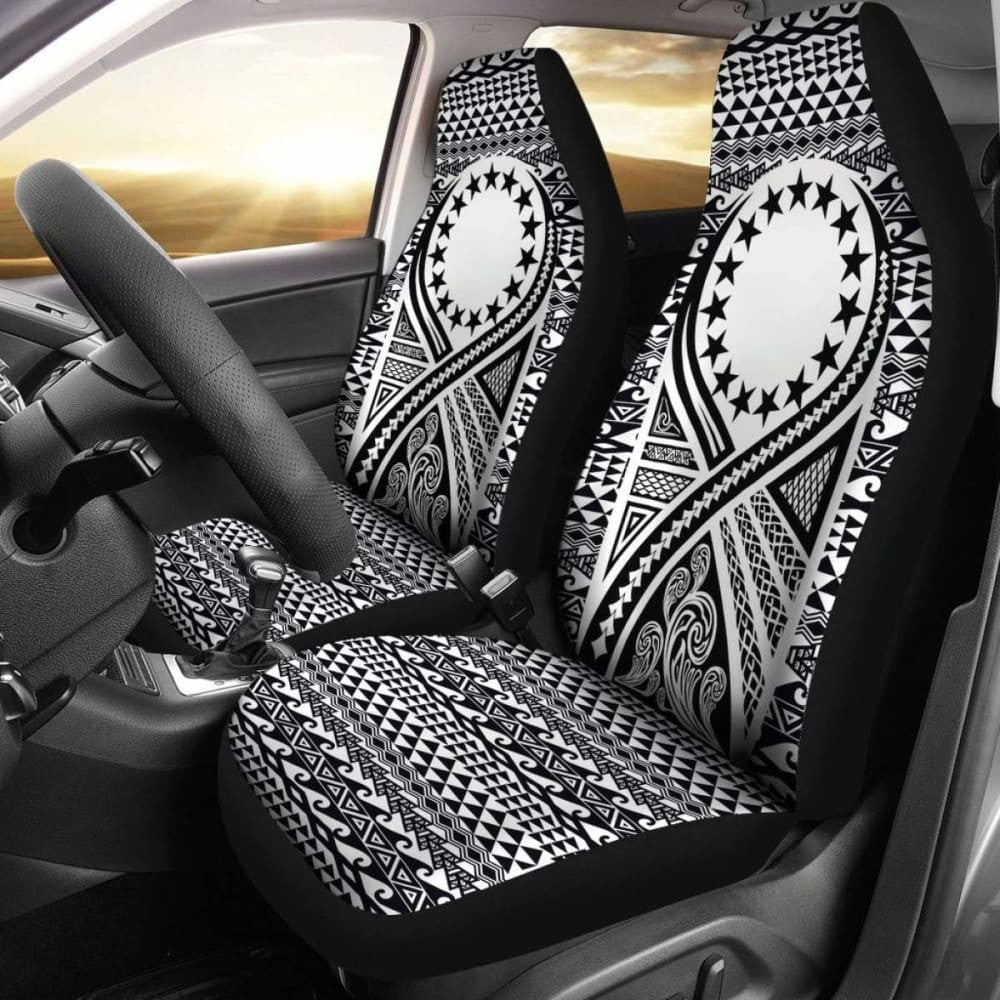 Cook Islands Car Seat Cover - Cook Islands Flag Polynesian Tattoo Black -