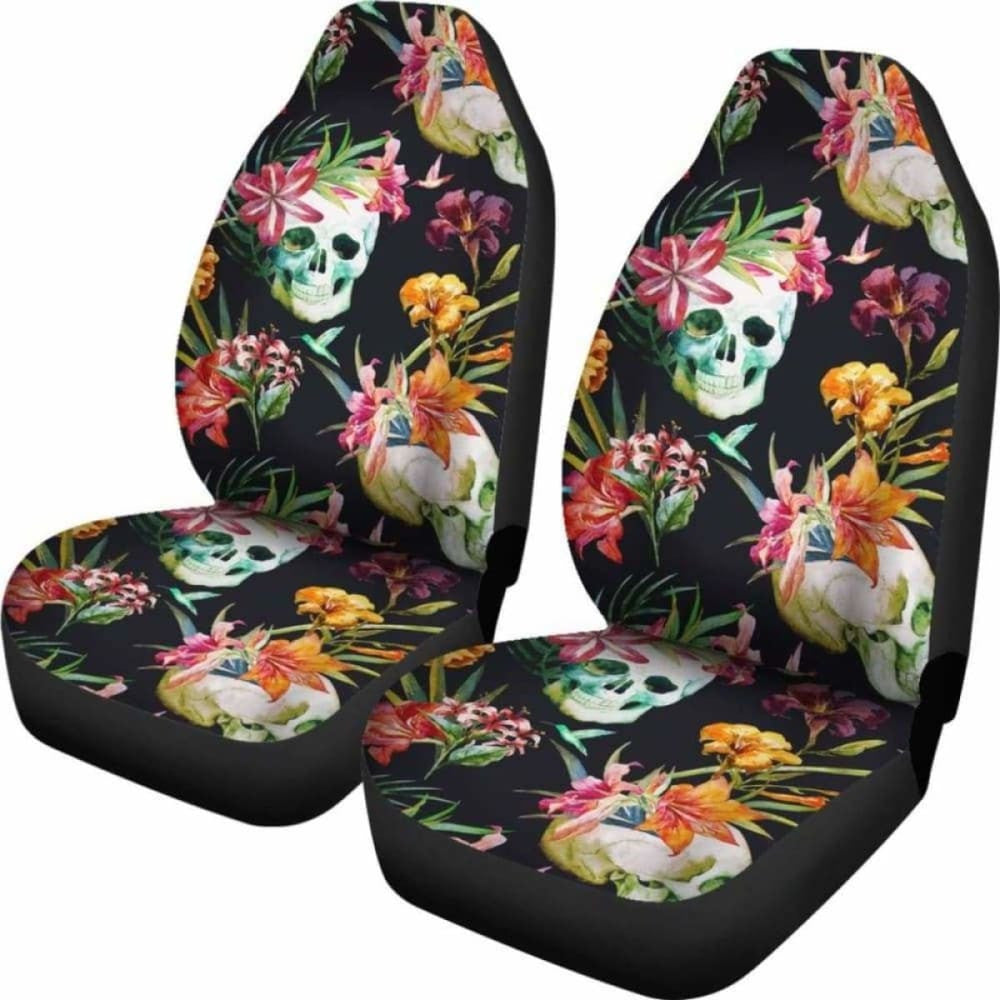 Set Of Pcs - Skull Floral Fire Halloween Skull Car Seat Covers