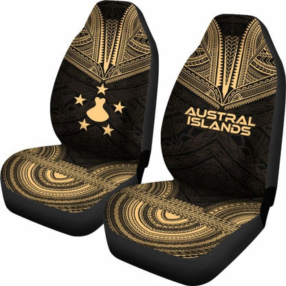 Austral Islands Car Seat Cover - Austral Islands Flag Polynesian Chief Tattoo Gold Version -