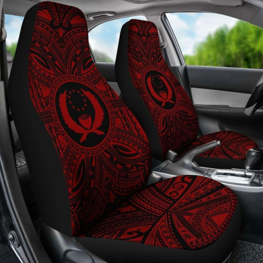 Pohnpei Car Seat Cover - Pohnpei Coat Of Arms Polynesian Red Black