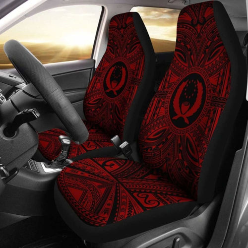 Pohnpei Car Seat Cover - Pohnpei Coat Of Arms Polynesian Red Black