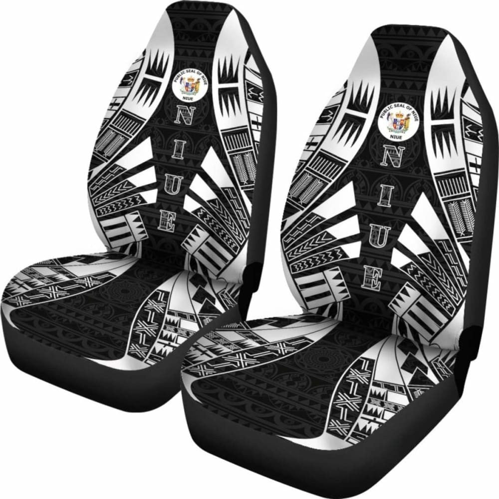 Niue Car Seat Covers - Niue Seal Polynesian Tattoo Black -