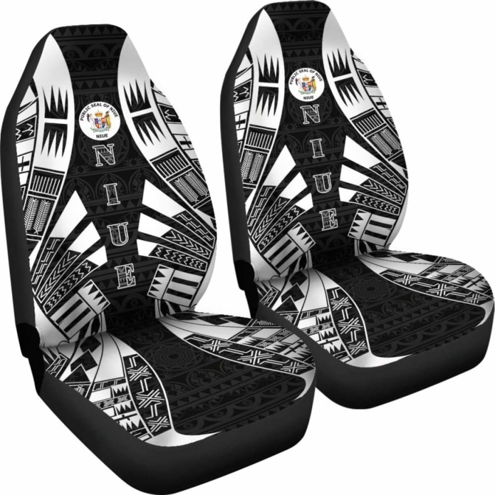 Niue Car Seat Covers - Niue Seal Polynesian Tattoo Black -