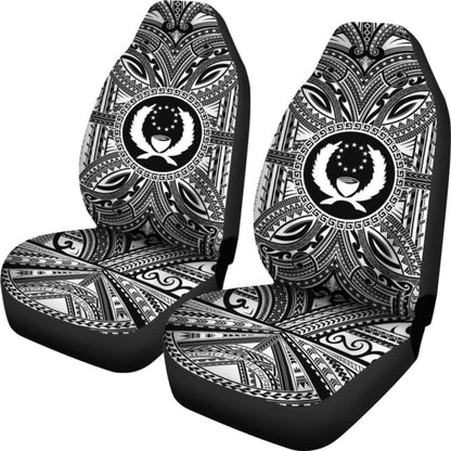 Pohnpei Car Seat Cover - Pohnpei Coat Of Arms Polynesian White Black