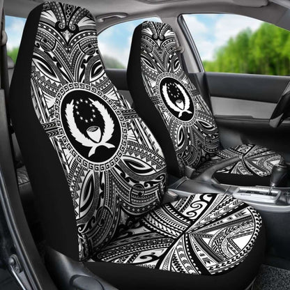 Pohnpei Car Seat Cover - Pohnpei Coat Of Arms Polynesian White Black
