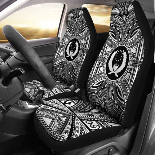 Pohnpei Car Seat Cover - Pohnpei Coat Of Arms Polynesian White Black
