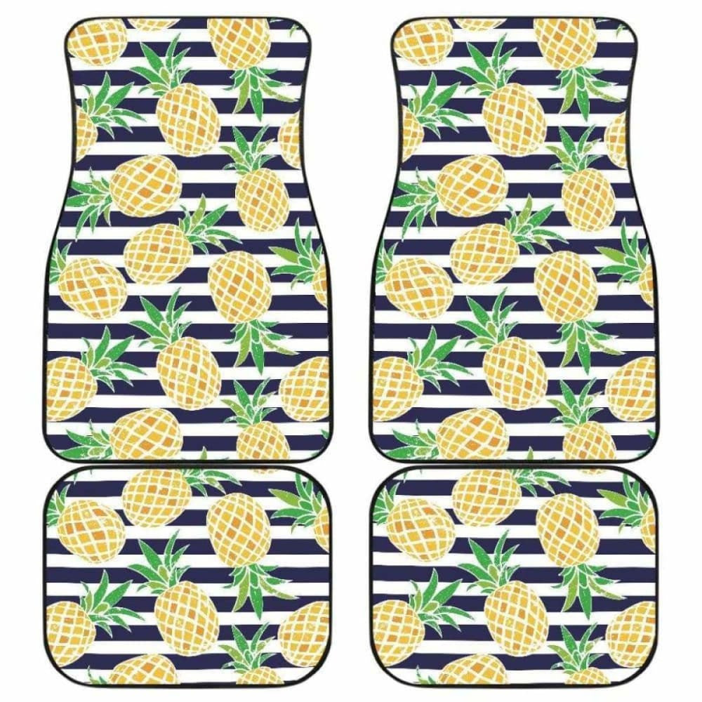 Pineapples Pattern Striped Background Front And Back Car Mats
