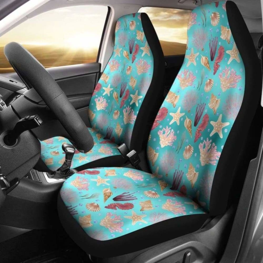Ocean Pattern Shells Coral Teal Water Background Car Seat Covers