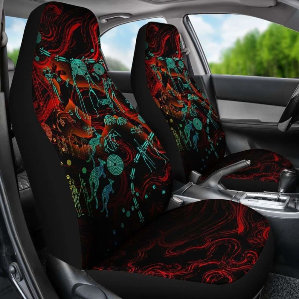 Australia Car Seat Covers, Kangaroo Adults Indigenous Art -