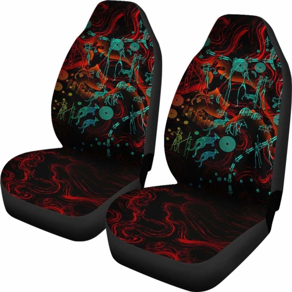 Australia Car Seat Covers, Kangaroo Adults Indigenous Art -