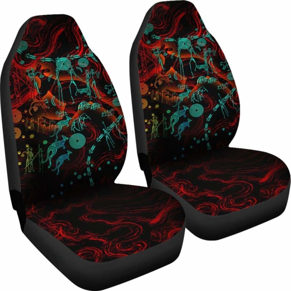 Australia Car Seat Covers, Kangaroo Adults Indigenous Art -