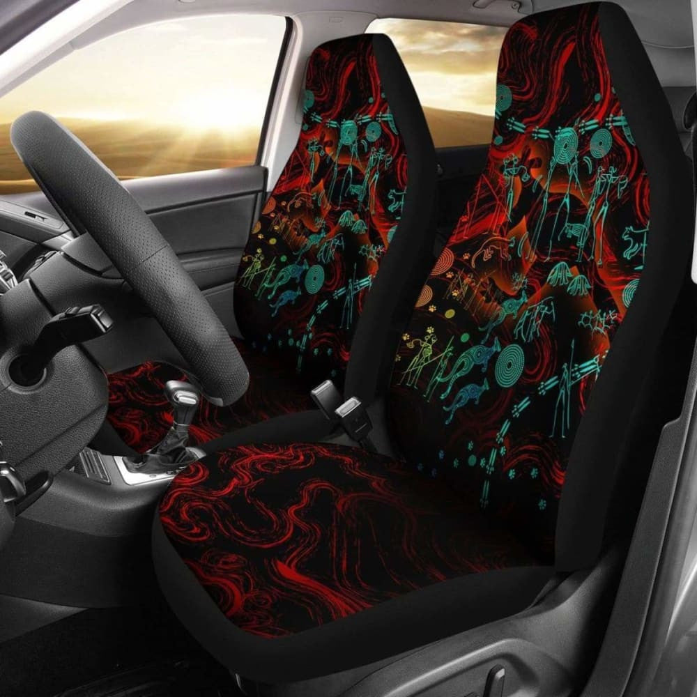 Australia Car Seat Covers, Kangaroo Adults Indigenous Art -