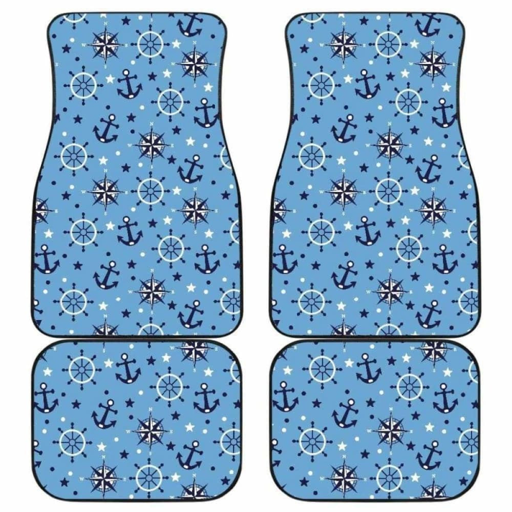Anchors Rudder Compass Star Nautical Pattern Front And Back Car Mats
