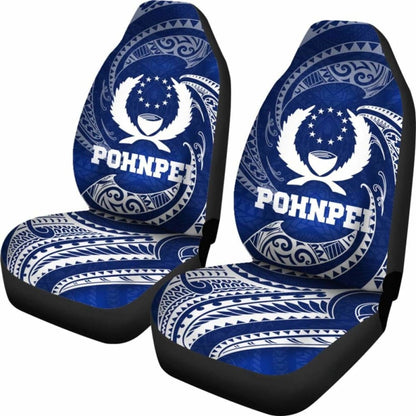 Pohnpei Micronesia Car Seat Covers - Blue Tribal Wave -