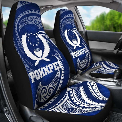 Pohnpei Micronesia Car Seat Covers - Blue Tribal Wave -
