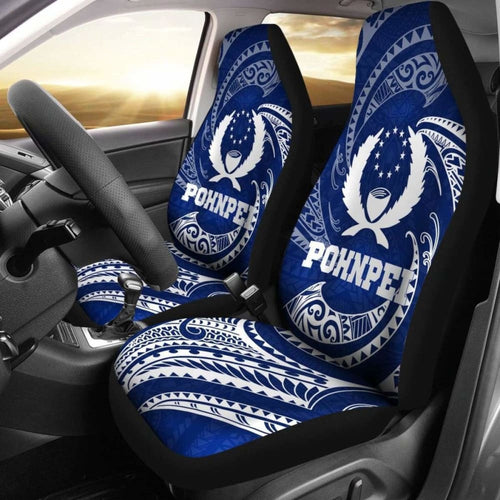 Pohnpei Micronesia Car Seat Covers - Blue Tribal Wave -