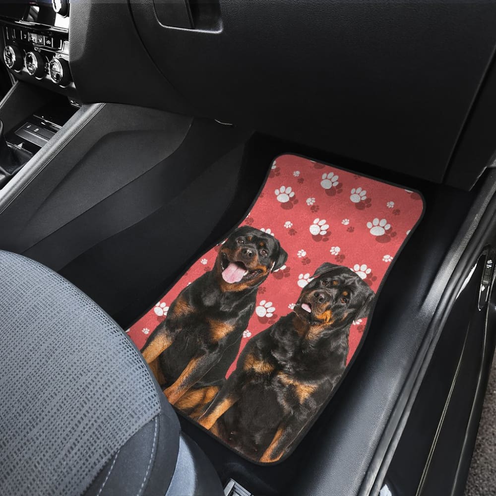 Couple Rottweilers on Pink Background Paw Print Car Floor Mats