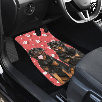 Couple Rottweilers on Pink Background Paw Print Car Floor Mats