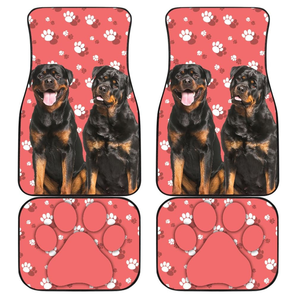Couple Rottweilers on Pink Background Paw Print Car Floor Mats