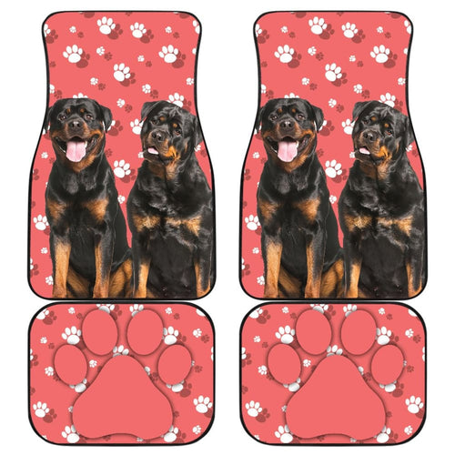 Couple Rottweilers on Pink Background Paw Print Car Floor Mats