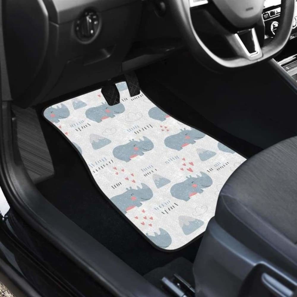 Cute Rhino Heart Pattern Front And Back Car Mats