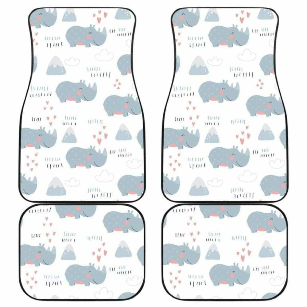 Cute Rhino Heart Pattern Front And Back Car Mats